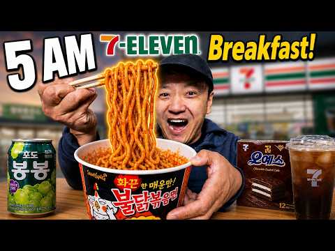 5AM Korean 7-ELEVEN BREAKFAST & Must Try MICHELIN NOODLES in Seoul South Korea