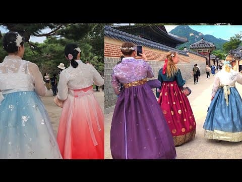 경복궁 초가을 한복 입은 외국인들로 붐벼 경회루앞 수문장과 포토타임 Gyeongbokgung Palace